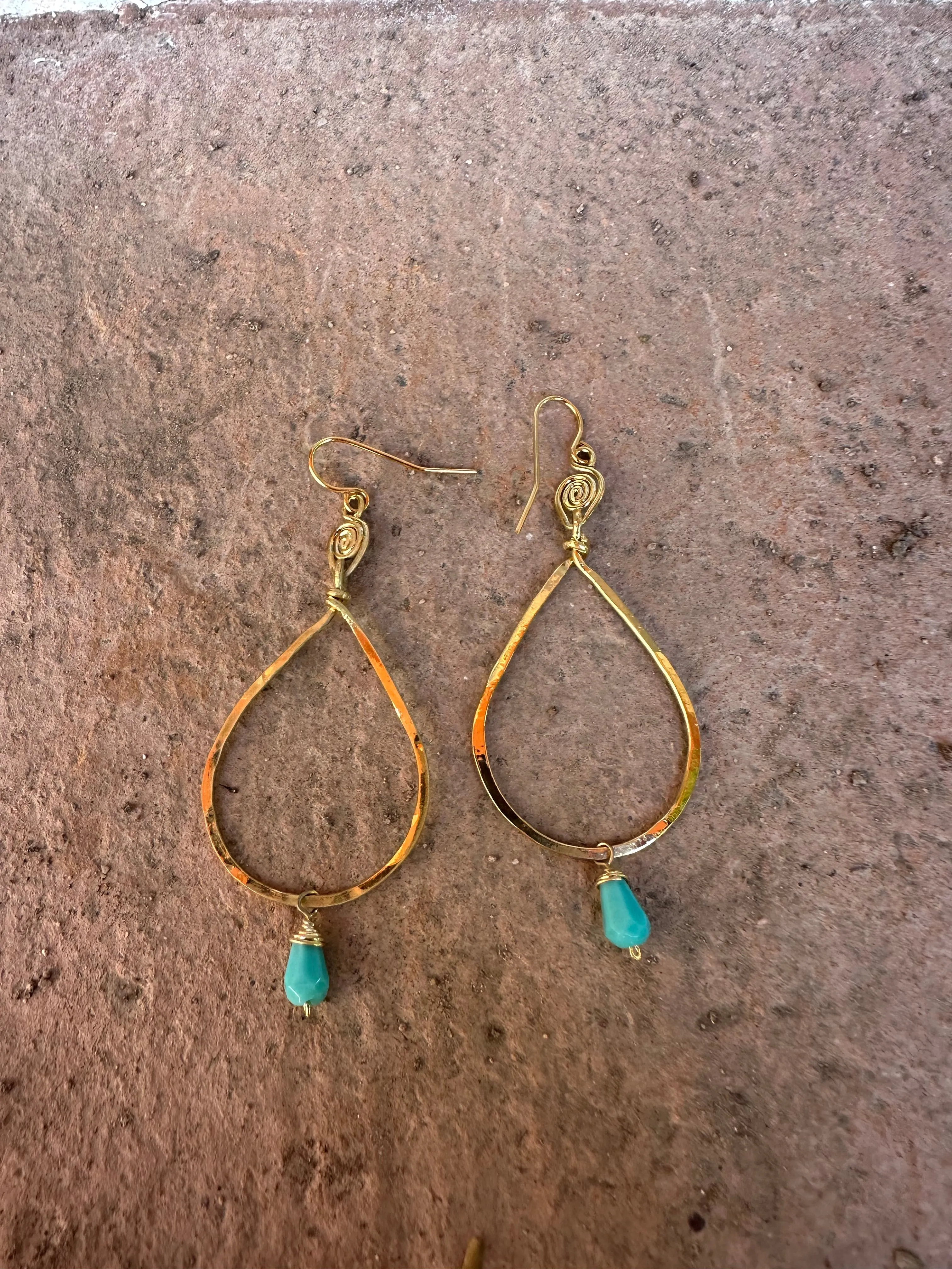 “The Golden Collection” Boho Creation Handmade Turquoise Beaded & 14k Gold Plated Earrings