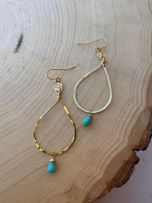 “The Golden Collection” Boho Creation Handmade Turquoise Beaded & 14k Gold Plated Earrings