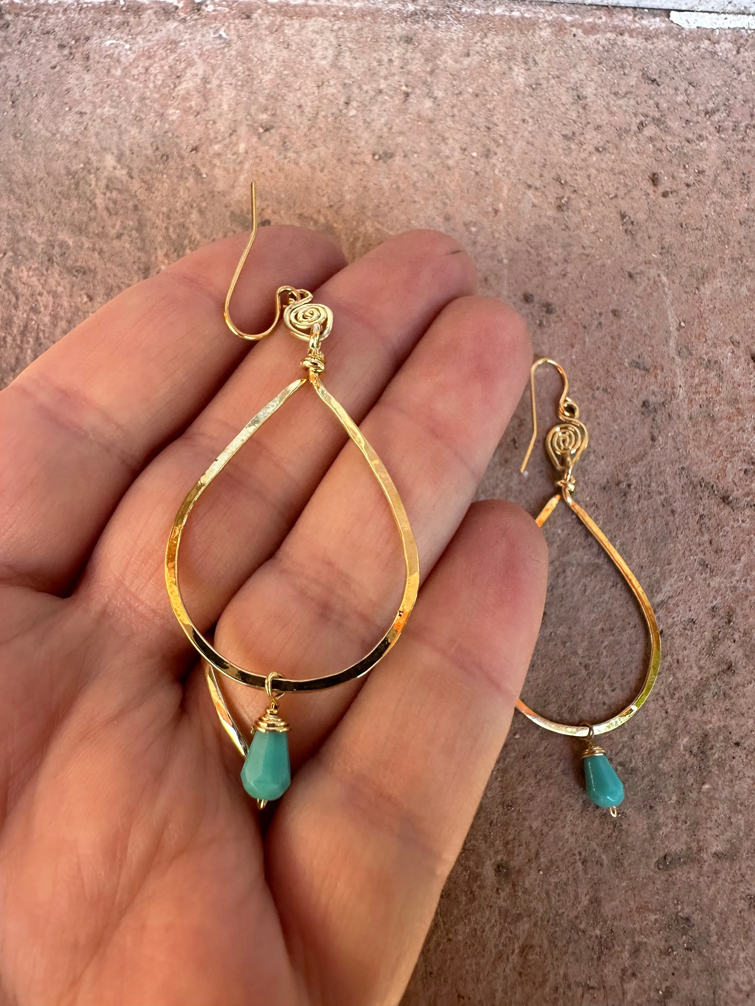 “The Golden Collection” Boho Creation Handmade Turquoise Beaded & 14k Gold Plated Earrings