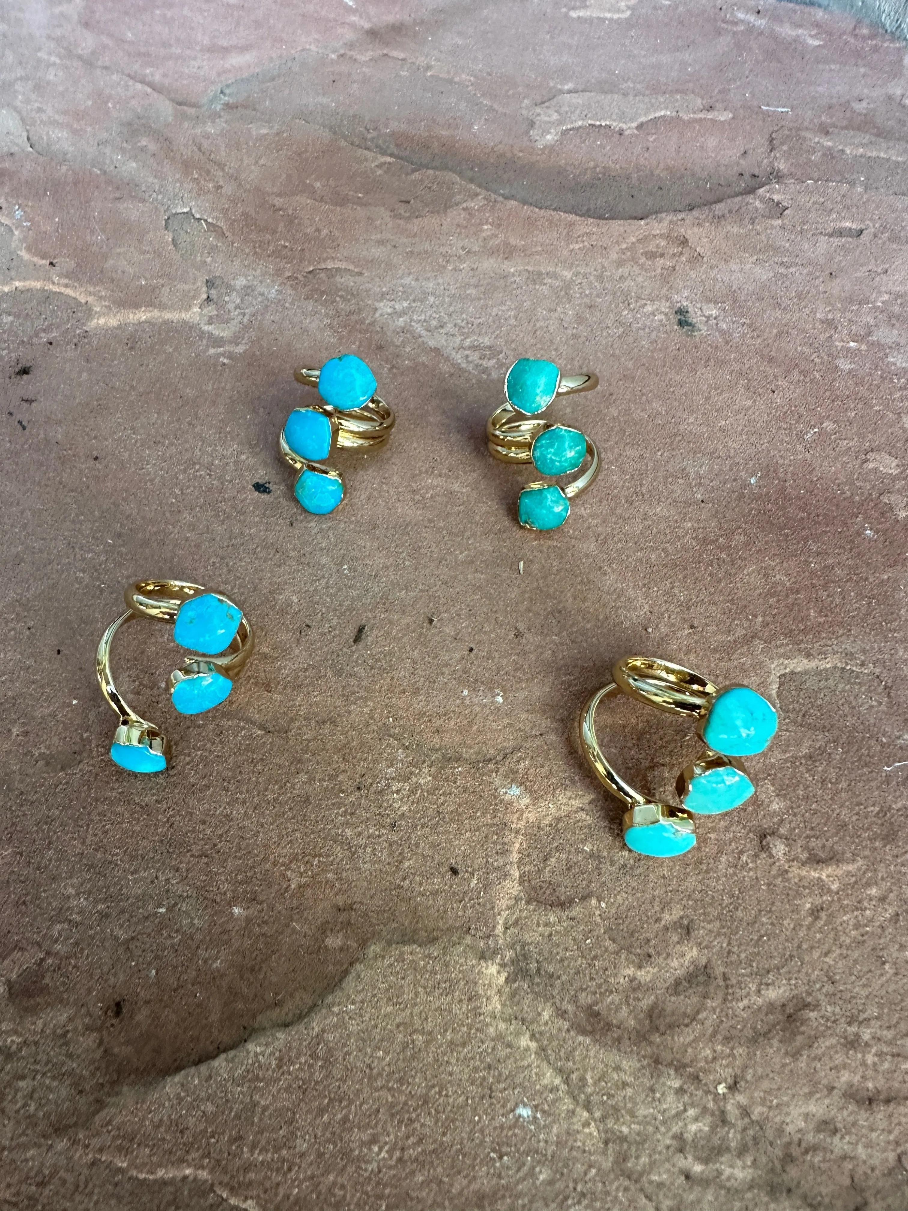 “The Golden Collection” Triple Stone Handmade Natural Turquoise Gold Plated Adjustable Ring