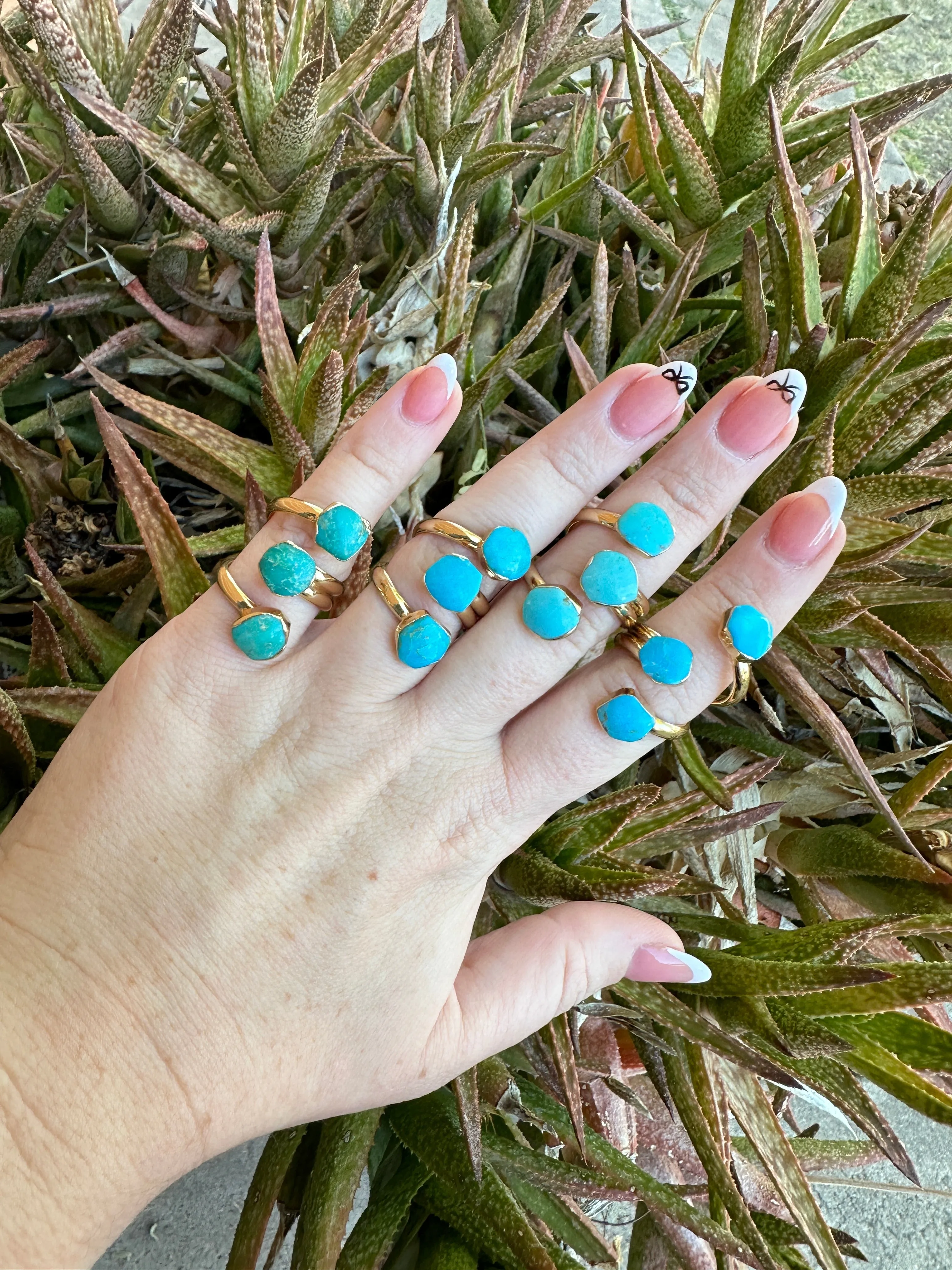 “The Golden Collection” Triple Stone Handmade Natural Turquoise Gold Plated Adjustable Ring