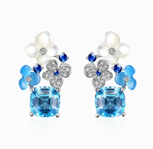 THIALH - FAUNA & FLORA - Hydrange Topaz and Sapphire Diamond Earrings