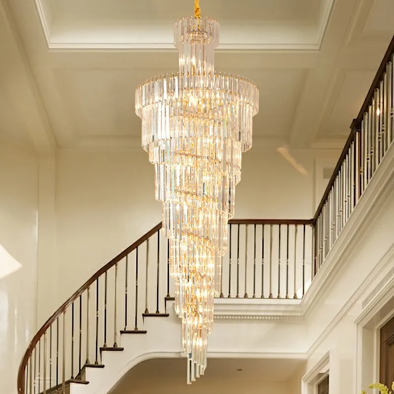 Tiered Foyer Staircase Spiral Crystal Chandelier Hotel Hall/ Entrance High Ceiling Pendant Lighting Fixture