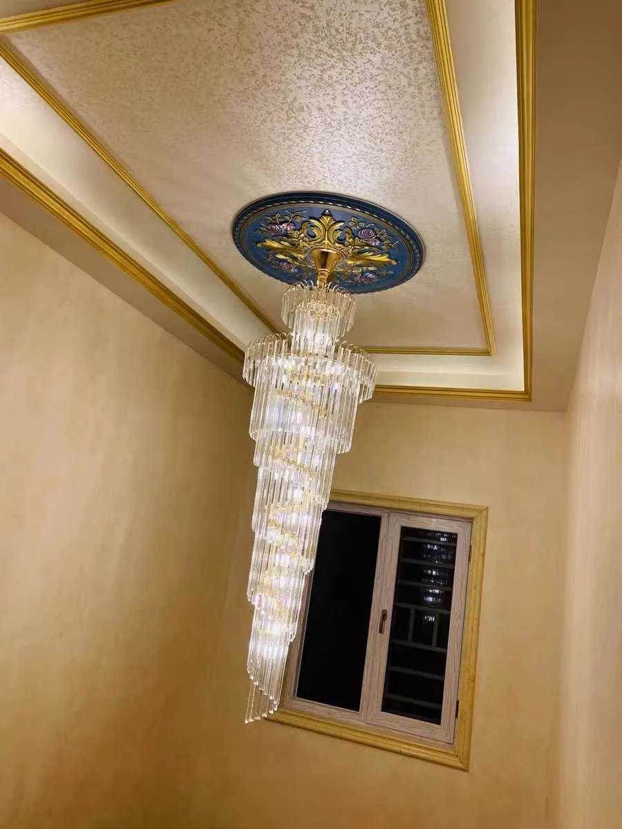 Tiered Foyer Staircase Spiral Crystal Chandelier Hotel Hall/ Entrance High Ceiling Pendant Lighting Fixture