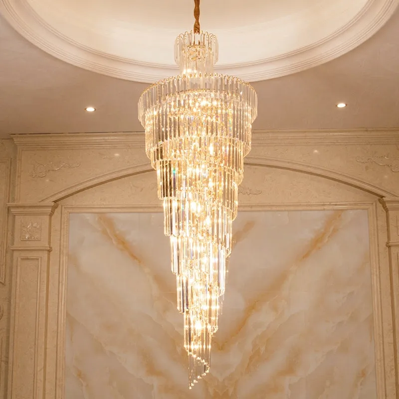 Tiered Foyer Staircase Spiral Crystal Chandelier Hotel Hall/ Entrance High Ceiling Pendant Lighting Fixture