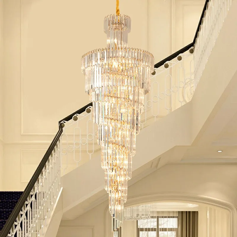 Tiered Foyer Staircase Spiral Crystal Chandelier Hotel Hall/ Entrance High Ceiling Pendant Lighting Fixture