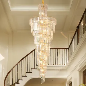 Tiered Foyer Staircase Spiral Crystal Chandelier Hotel Hall/ Entrance High Ceiling Pendant Lighting Fixture