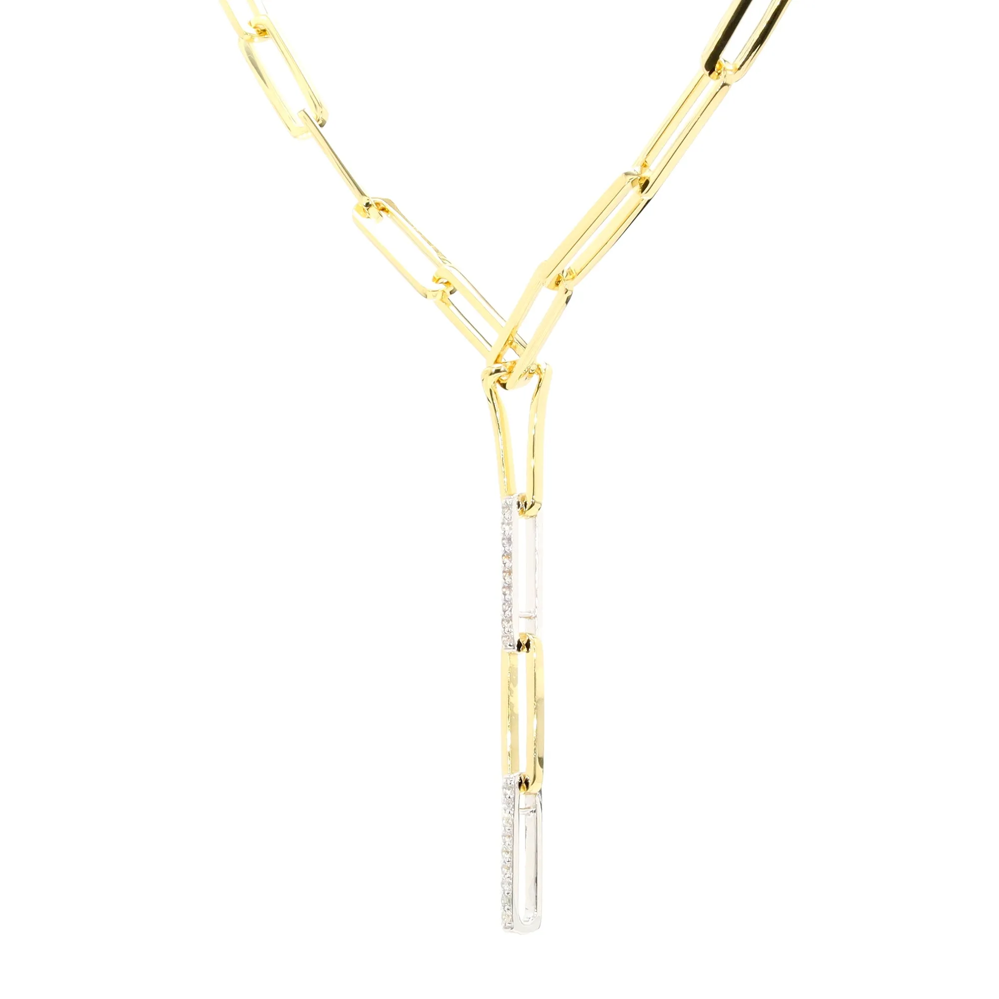 Two-Tone Paperclip Necklace with White Sapphire