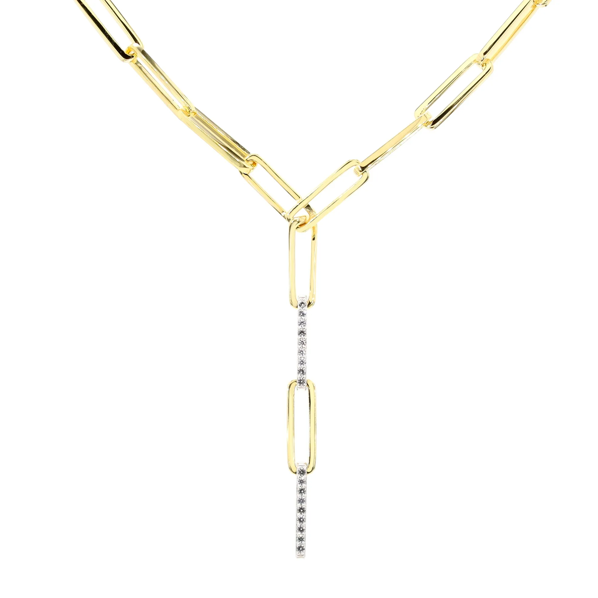 Two-Tone Paperclip Necklace with White Sapphire