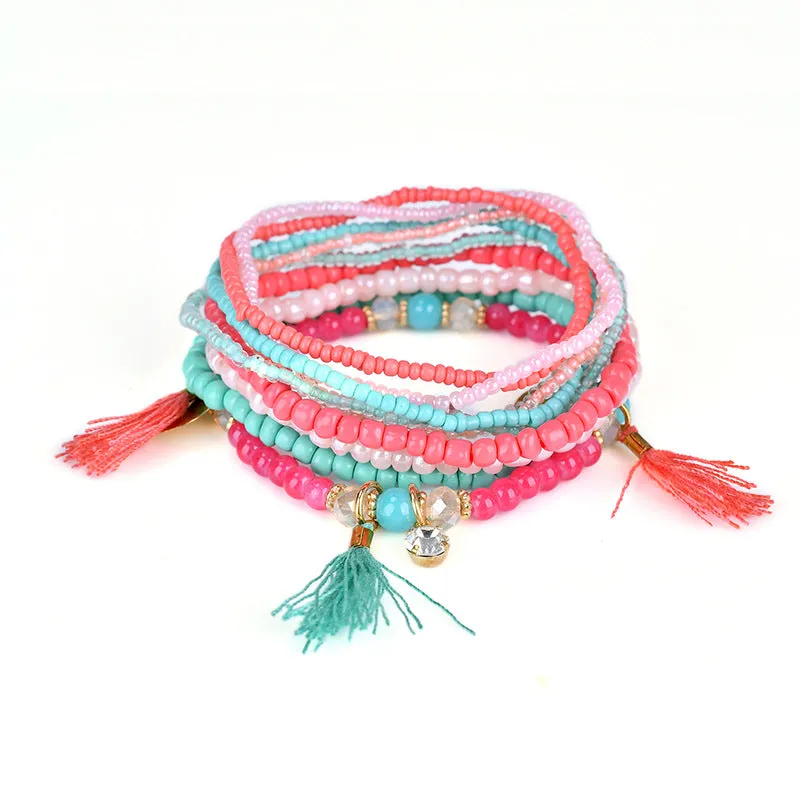 Vintage Bohemian Bracelet Multilayer Ocean Wind Tassel Pendant Bracelet