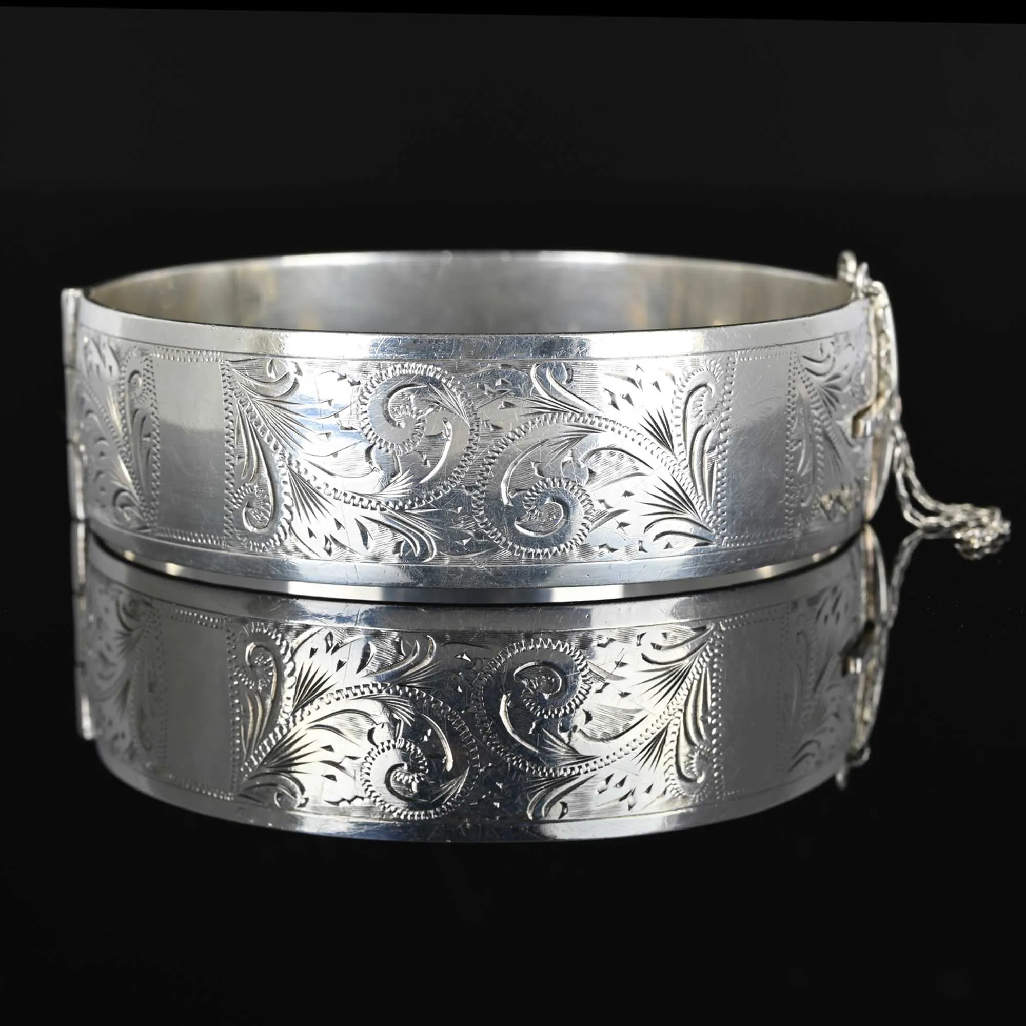 Vintage Engraved Sterling Silver Bangle Bracelet