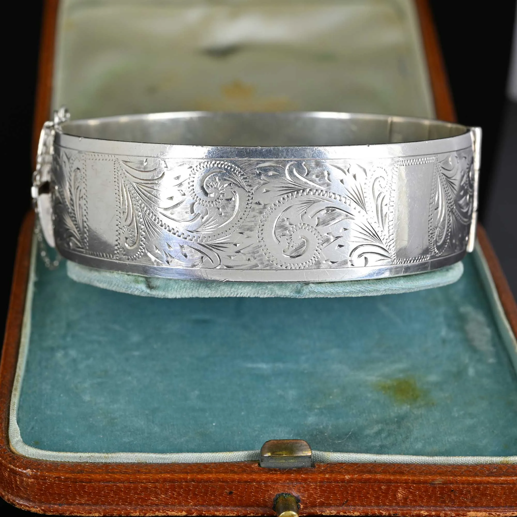 Vintage Engraved Sterling Silver Bangle Bracelet