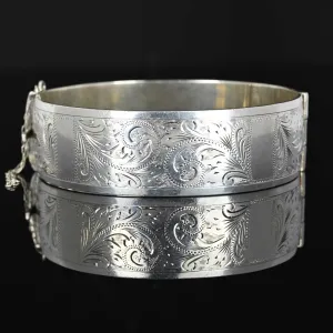 Vintage Engraved Sterling Silver Bangle Bracelet