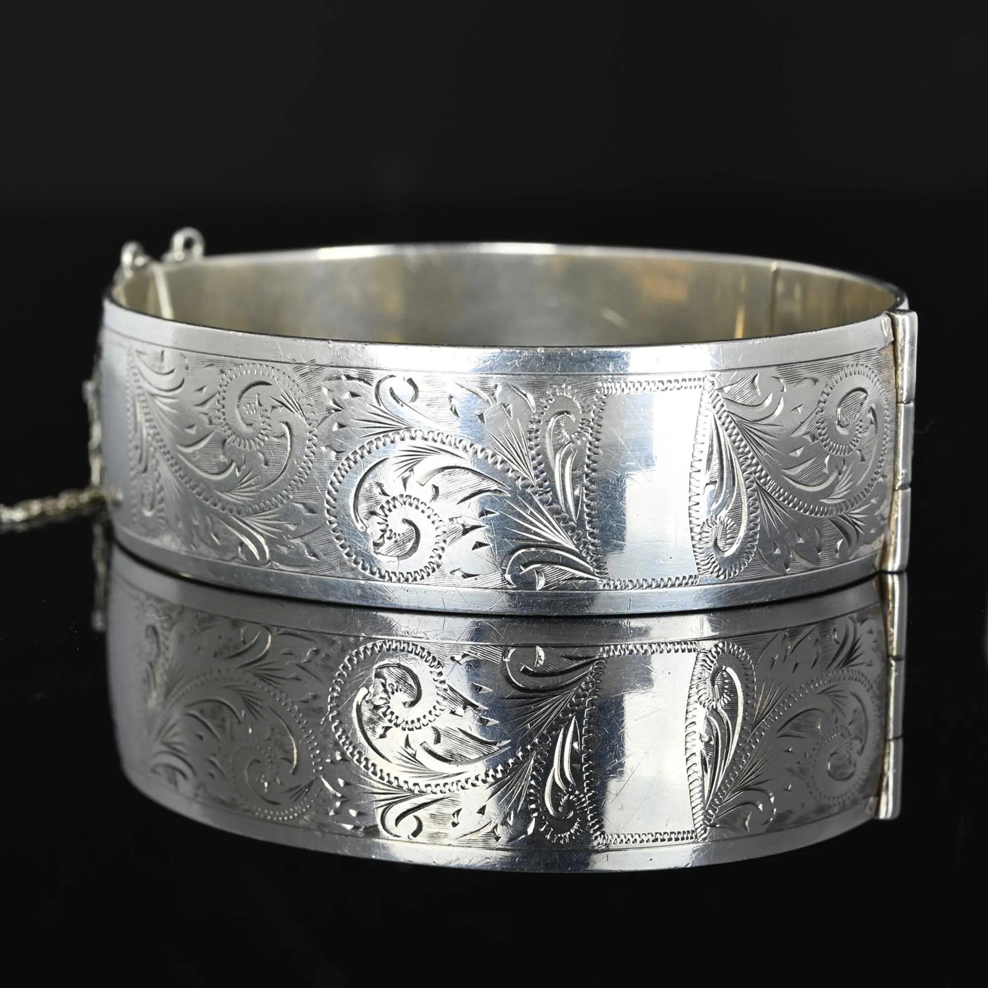 Vintage Engraved Sterling Silver Bangle Bracelet