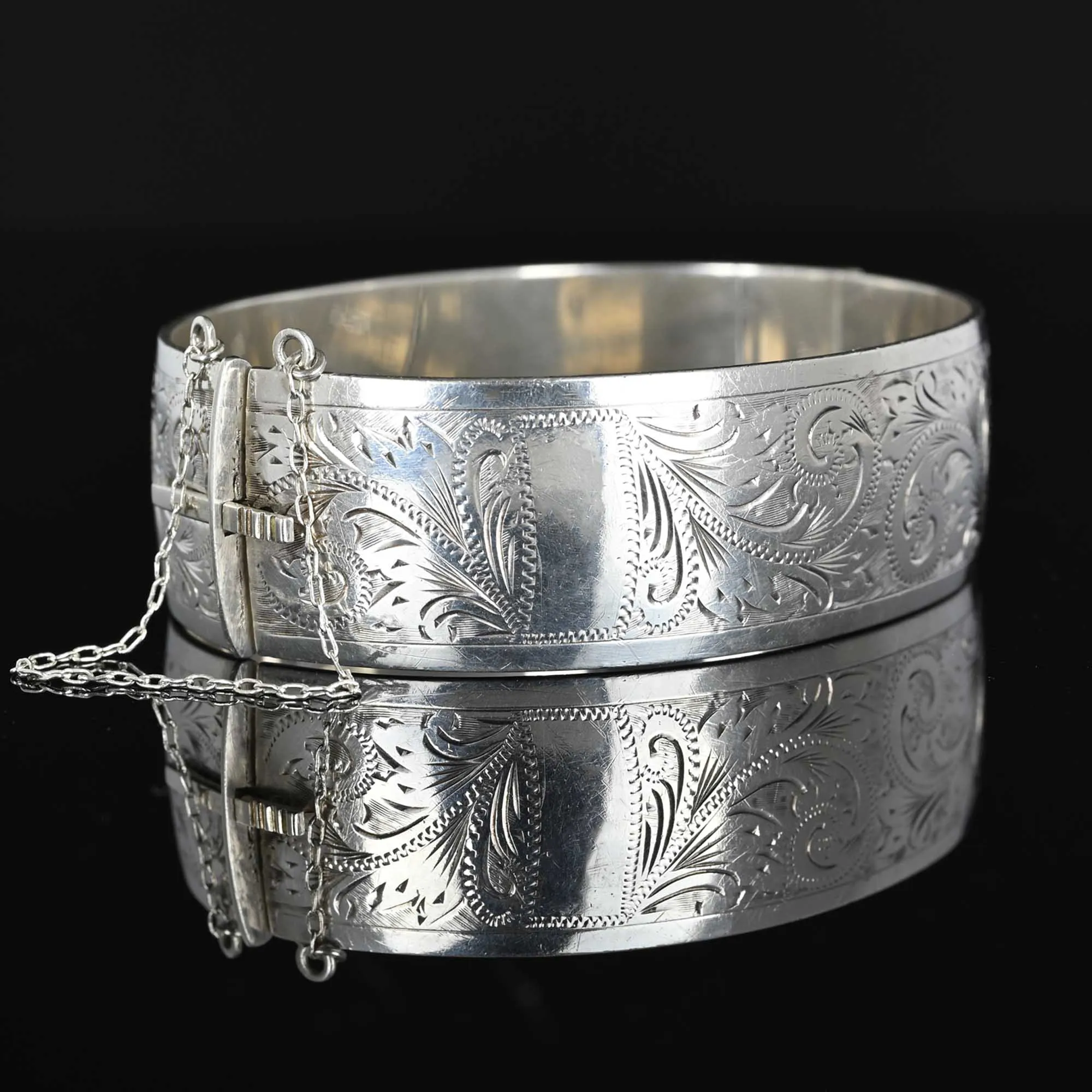 Vintage Engraved Sterling Silver Bangle Bracelet