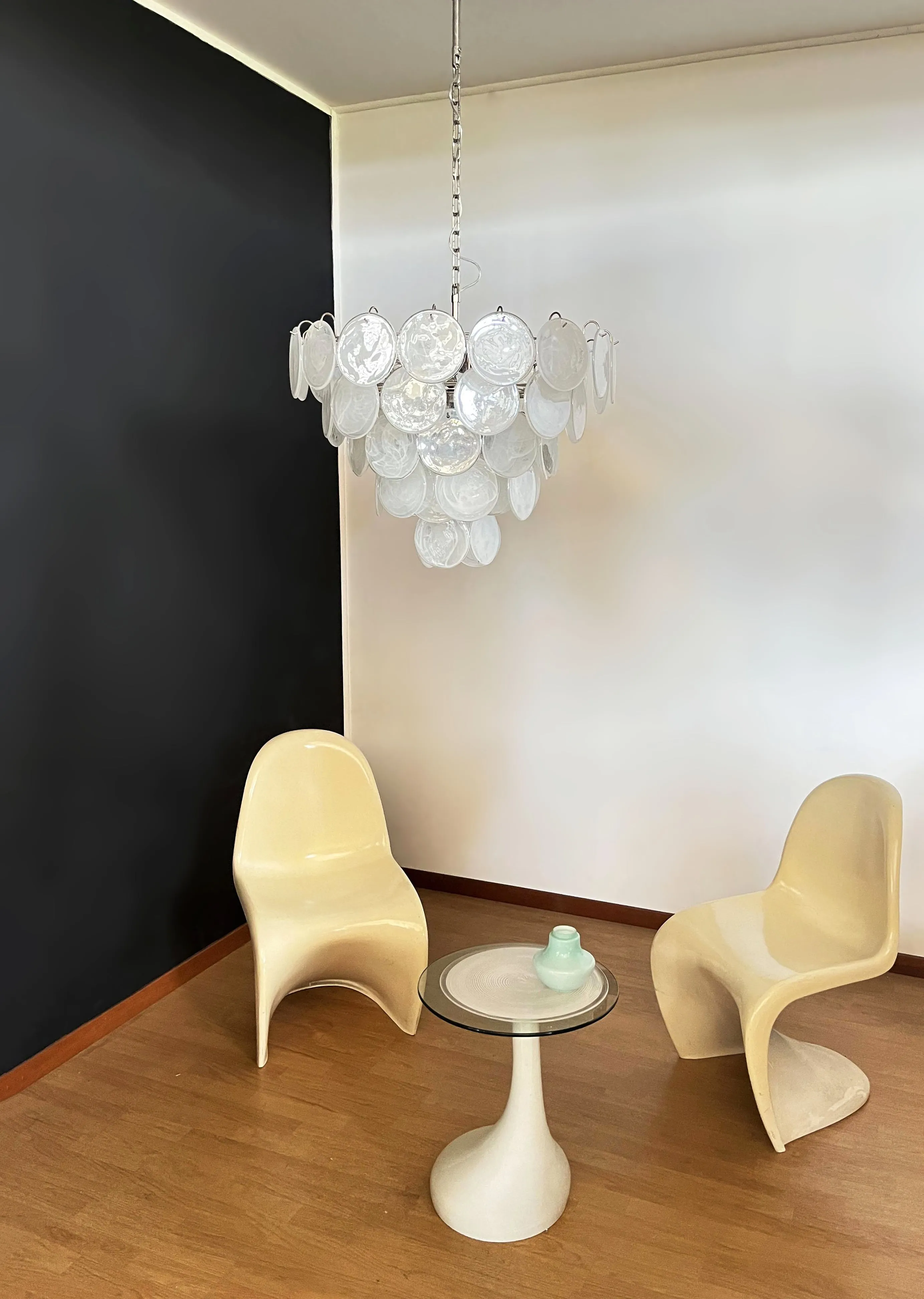 Vintage White Murano Disc Glass Chandelier