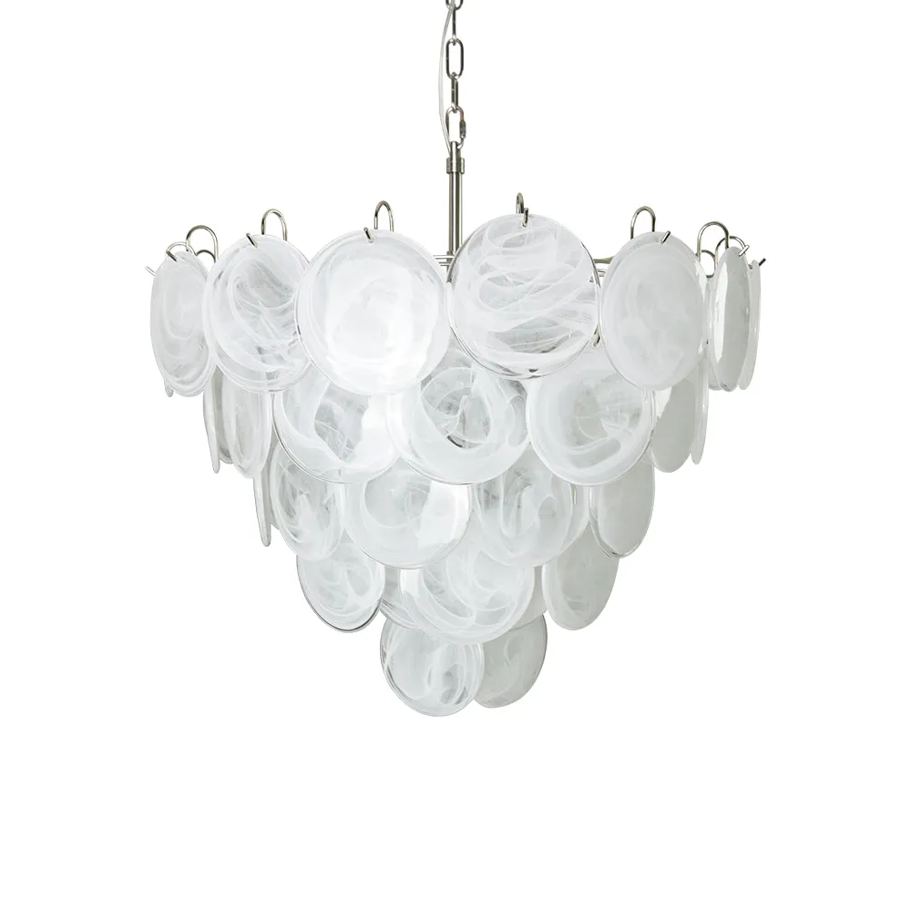 Vintage White Murano Disc Glass Chandelier