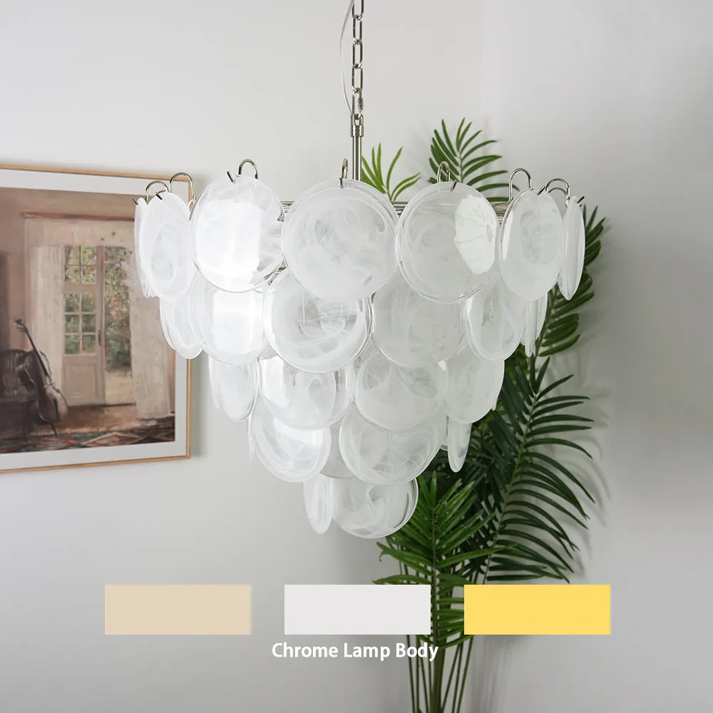 Vintage White Murano Disc Glass Chandelier