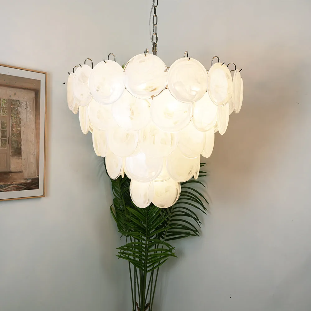 Vintage White Murano Disc Glass Chandelier