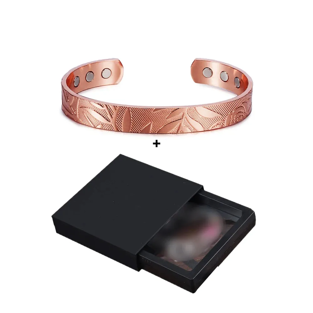 Vinterly Magnetic Bracelets Rose Copper Adjustable Cuff Bangles Women Men Energy Jewelry Resizable Pain Relief for Arthritis