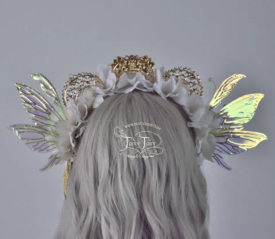 White & Gold Floral Fairy Headdress