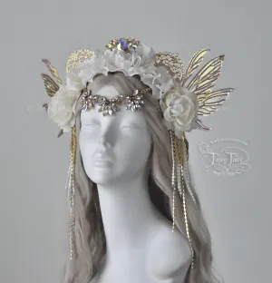 White & Gold Floral Fairy Headdress