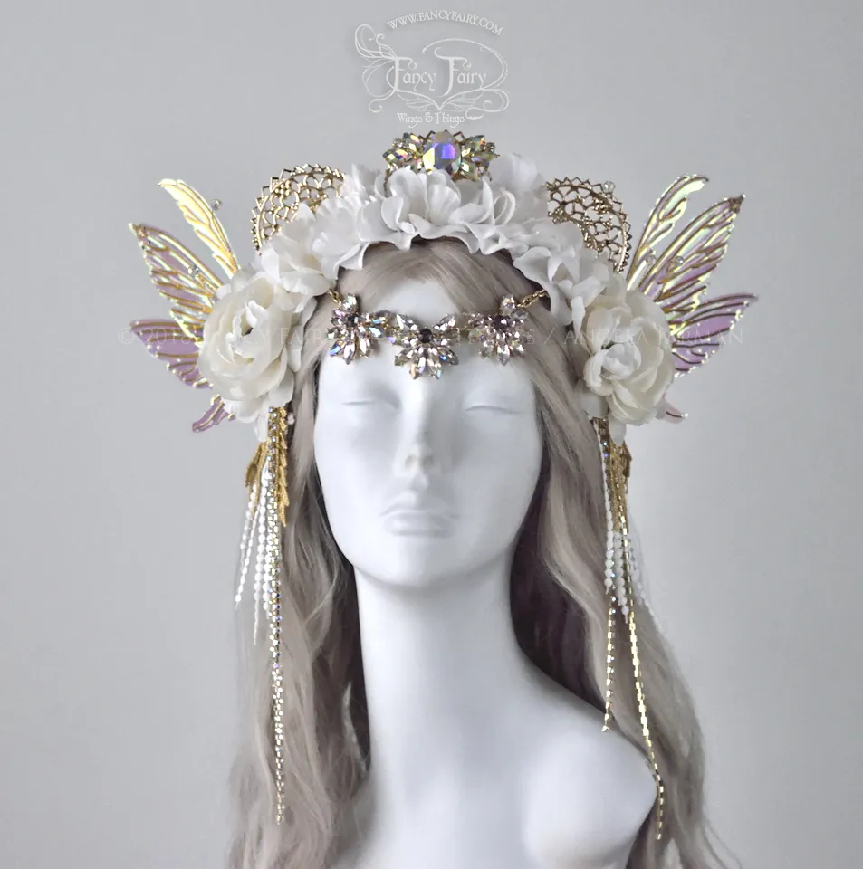 White & Gold Floral Fairy Headdress