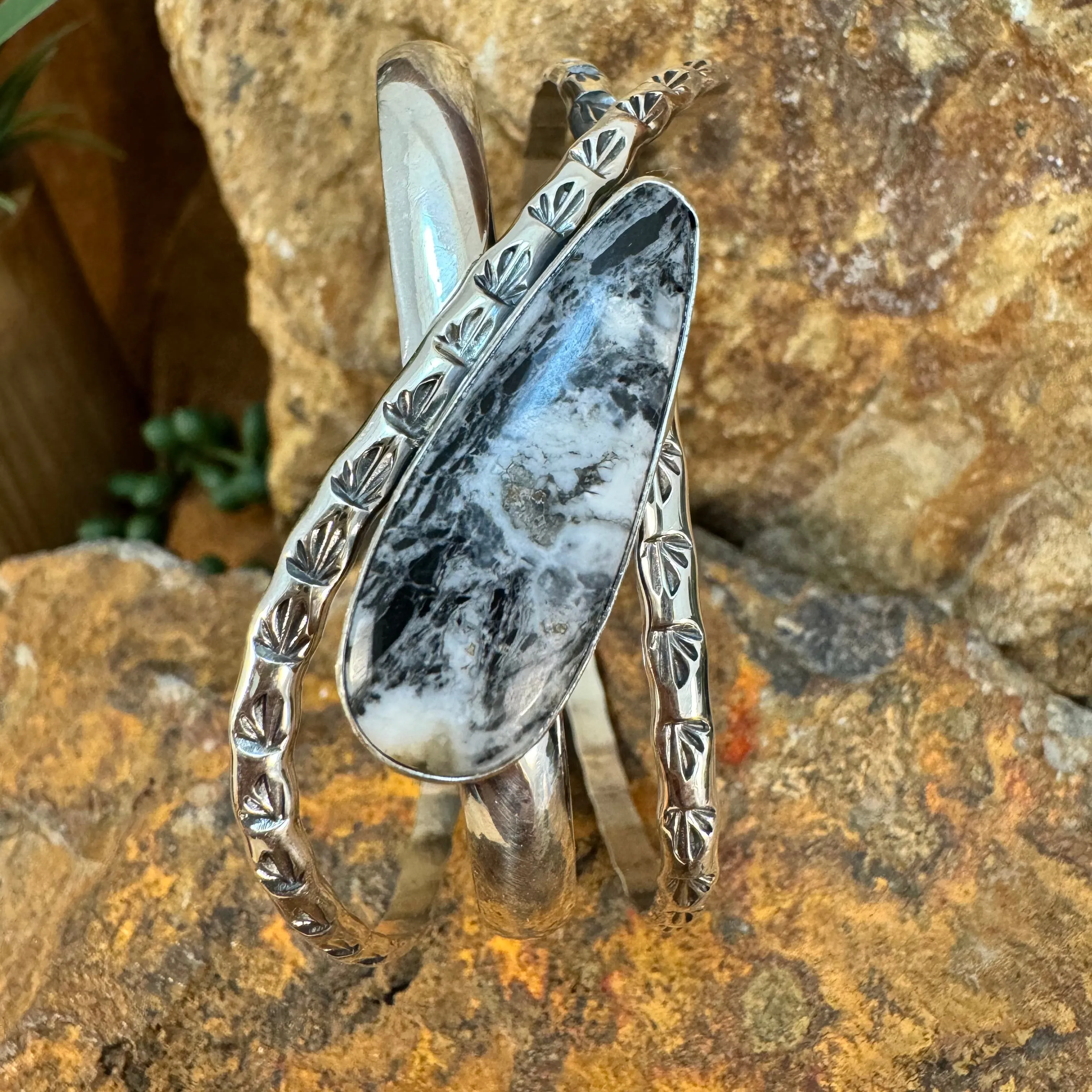 White Buffalo Sterling Silver Cuff Bracelet by Wil Denetdale