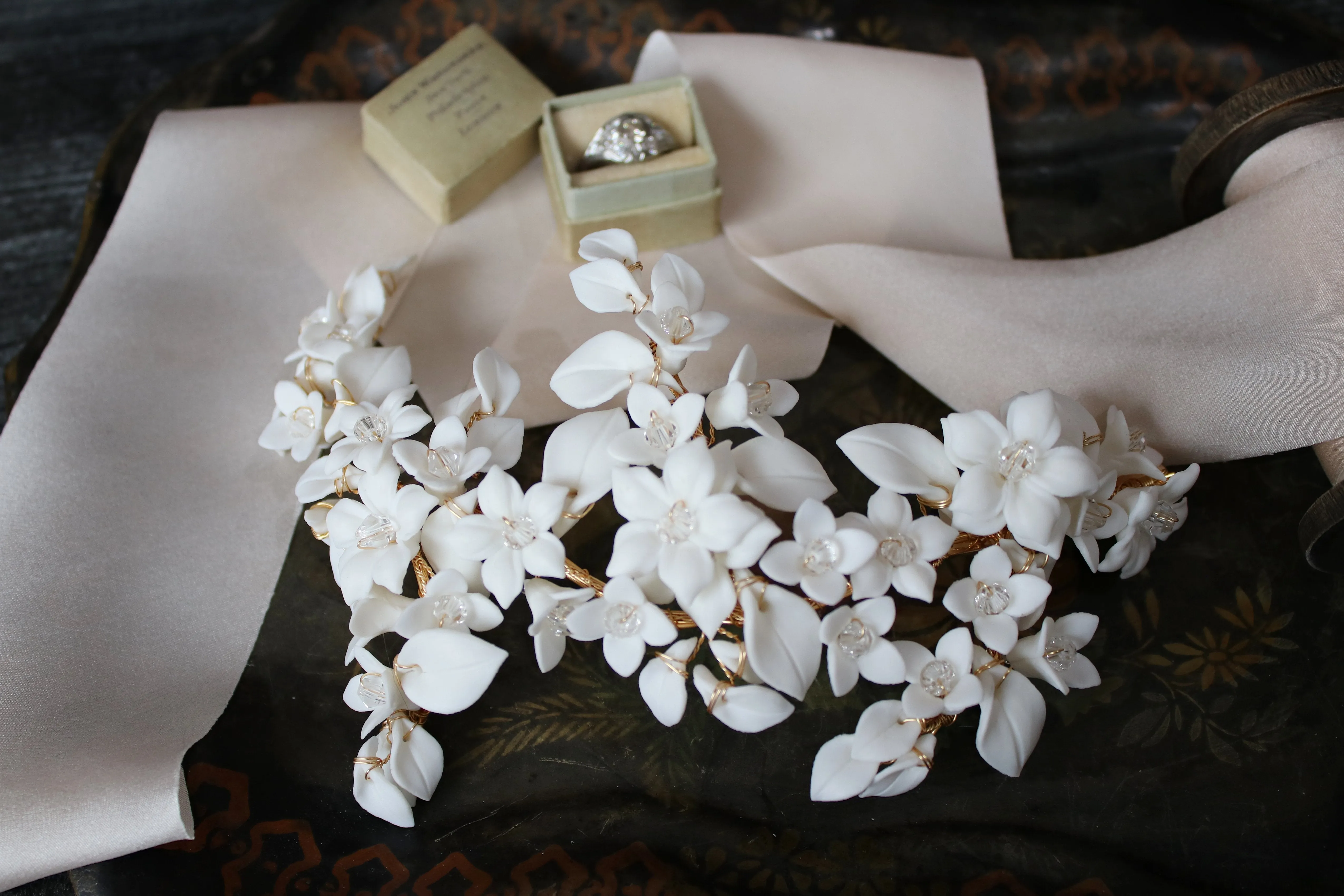 WILLOW White Porcelain Blossoms Headpiece